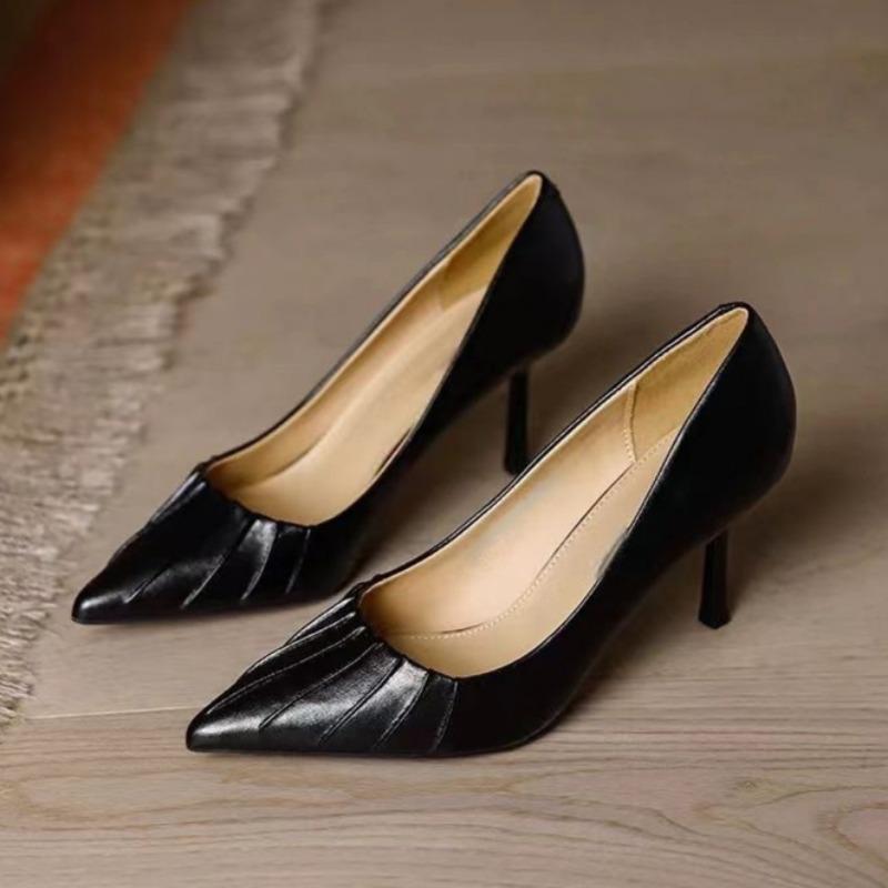 

Fashion Women s Slim Heel Shoes Spring New Pointed Head Shallow Mouth Fold A Slip-on Waterproof Anti-slip Wear-resistant High Heels 34