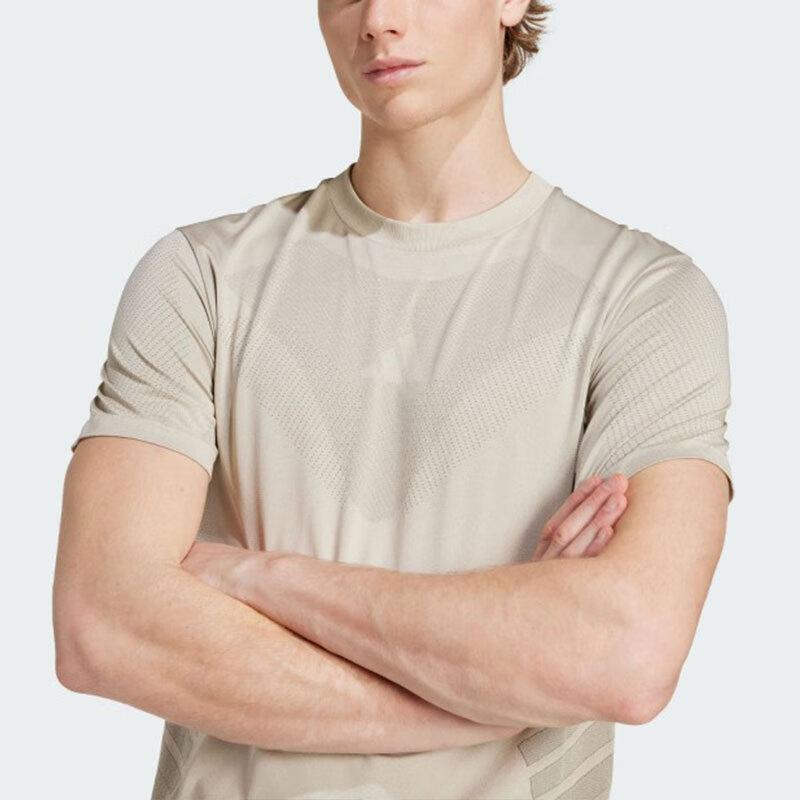 Adidas SS25 Casual Comfortable Soft Versatile Striped Breathable Short Sleeve T-Shirt Men Tops Khaki JN0569