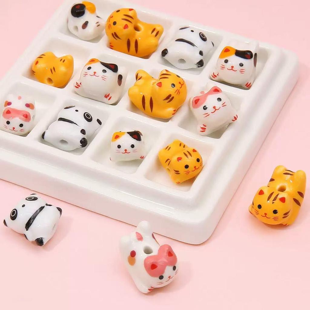 Colorful Cute Kitten Ceramic Beads for DIY Jewelry & Lucky Cat Pendants