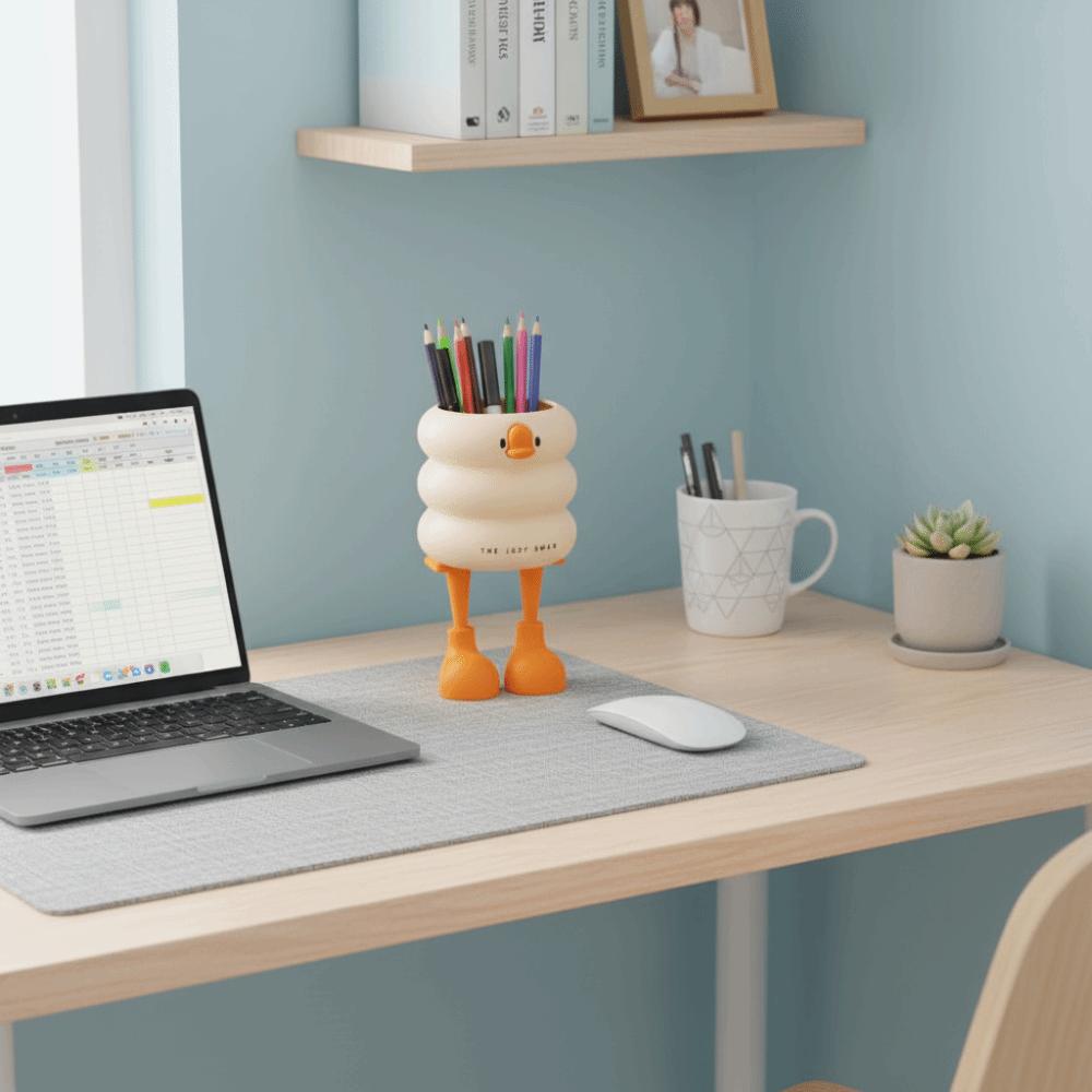 Cartoon Design Duck-Shaped Desk Organizer Ice Cream Theme Storage Bucket Student Use