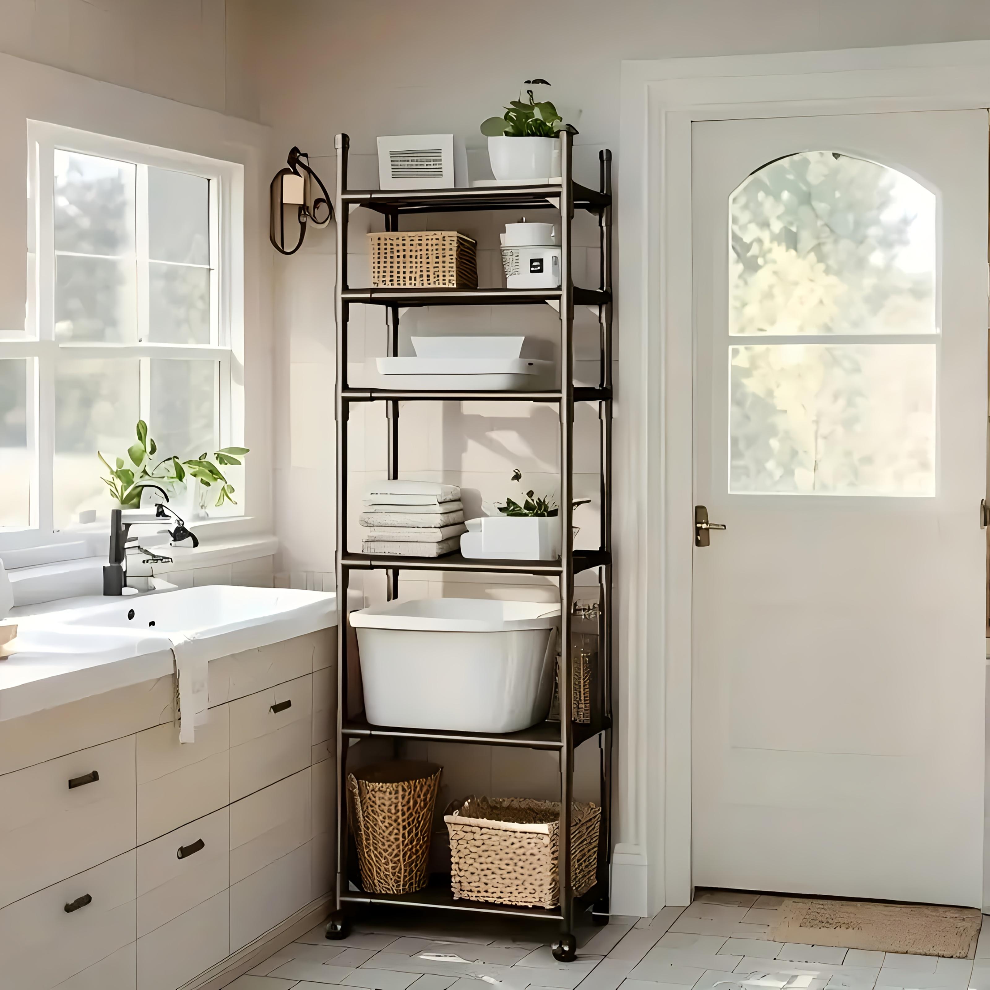 

6-ярусная кухонная стойка для хранения, напольная, многослойная, многофункциональная, бытовая, мобильная, для ванной комнаты 6-Tier чёрный