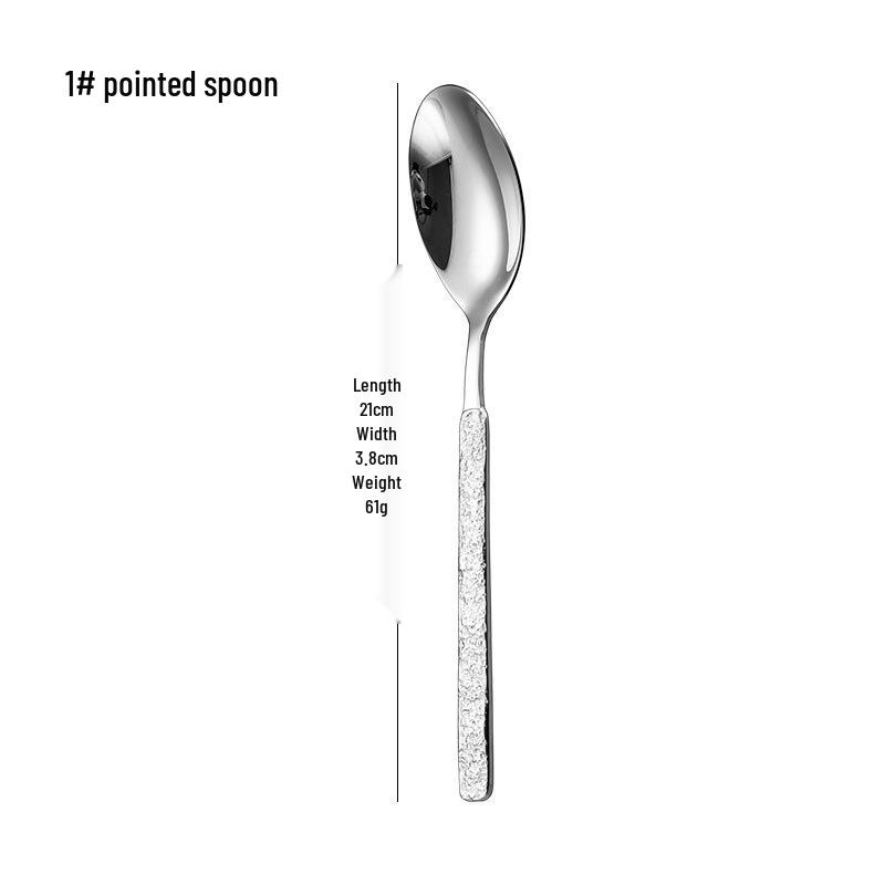 304 Stainless Steel Western Cutlery Set with Stone Pattern: Steak Knife, Dinner Fork, Dinner Spoon, Dessert Spoon.