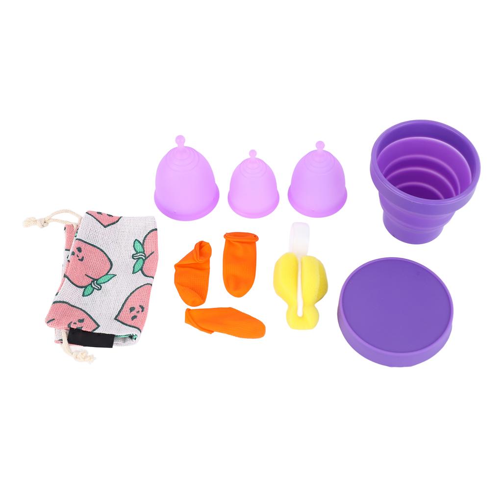 Silicone Menstrual Cup Set 3 Size Leak Proof Reusable Flexible Soft Period Cup Set for Women Purple