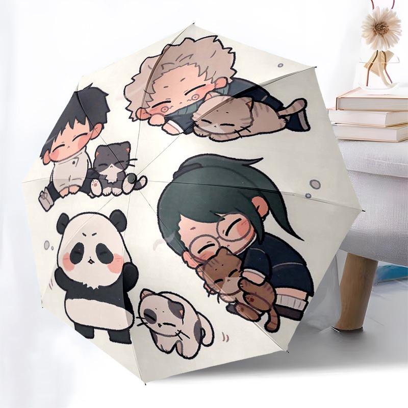 1pc Chibi Characters with Cats - Automatic Opening/Closing Outdoor Umbrella, Portable 3-Fold Design, 8-Bone Iron Frame Outdoor Umbrella, Perfect