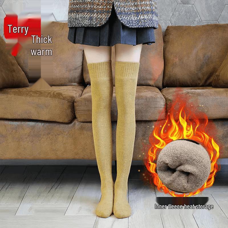 Women's Warm Thigh-High Compression Socks - Slimming Over-the-Knee, Thick Terry, Solid Color, Long Leg Protection