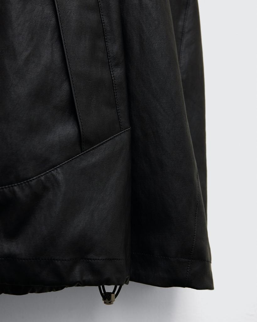 Youth Faux Leather Windbreaker Jacket - Black