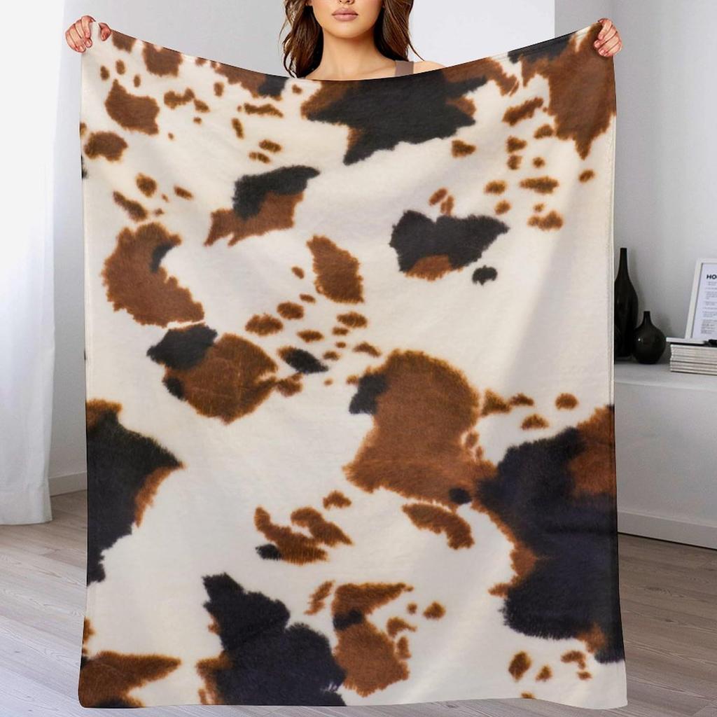 Cow Skin Texture Series Digital-printed Polyester Bedroom Velvet Flannel Cover Blanket Fleece Soft Sofa Cover Blankets for Beds