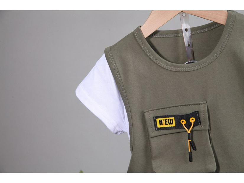 Boys' Summer Patchwork Outfit: Round Neck Short Sleeve Top & Shorts Set (0-4 Years)