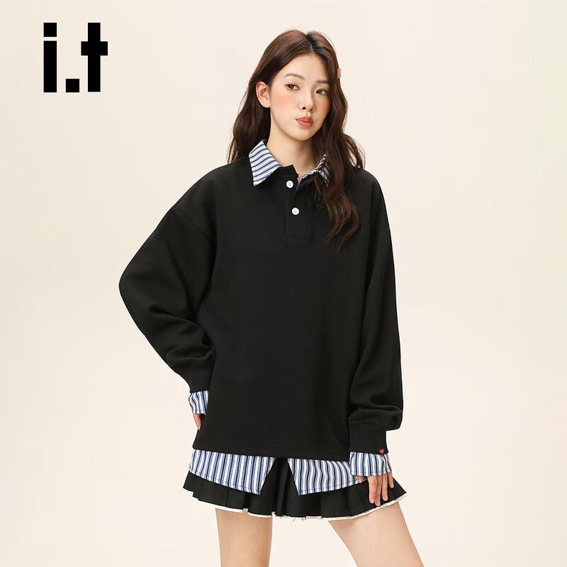 :CHOCOOLATEit Women's American Retro Faux Two-Piece Polo Sweatshirt