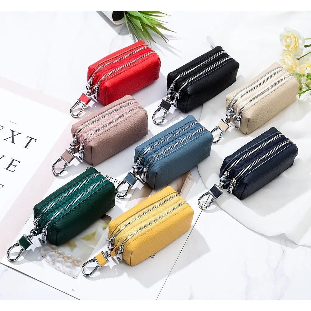 Genuine Leather Key Bag Case Large Capacity Double Layer Multi-function Fashion Card Bag Wallet Keychain Key Wallets Coin Purse