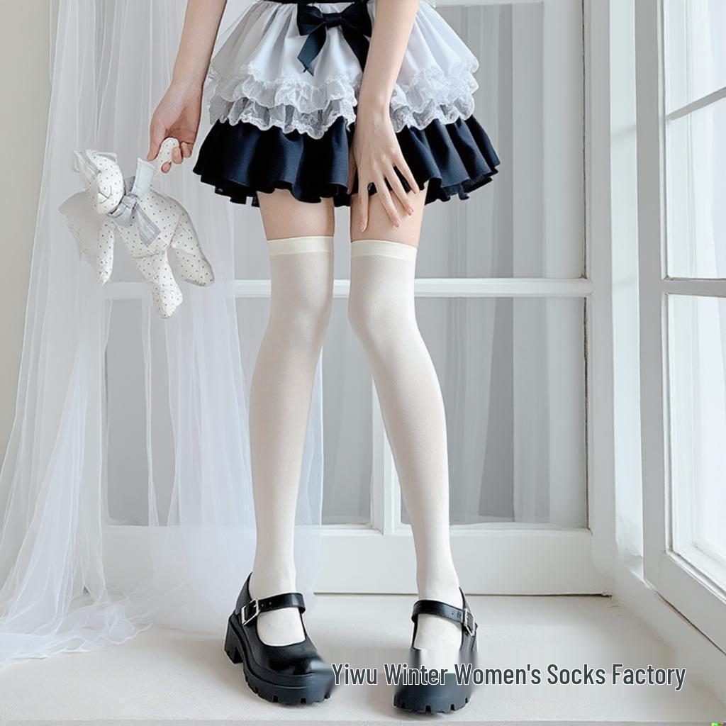 In-Stock Pink Over-the-Knee Women's Socks, Summer Thin Style with Bow, JK Ballet Style White Stockings