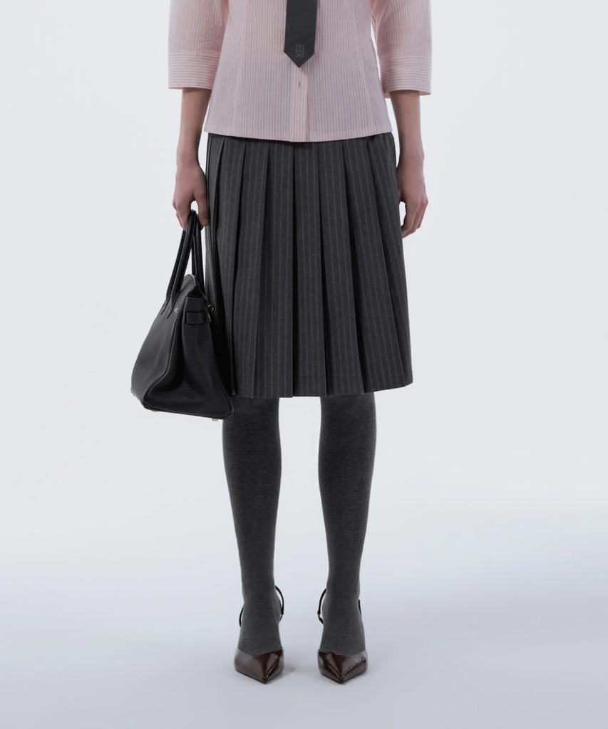 Mausolleum Jenn Pleated Midi Skirt - Gray Stripe