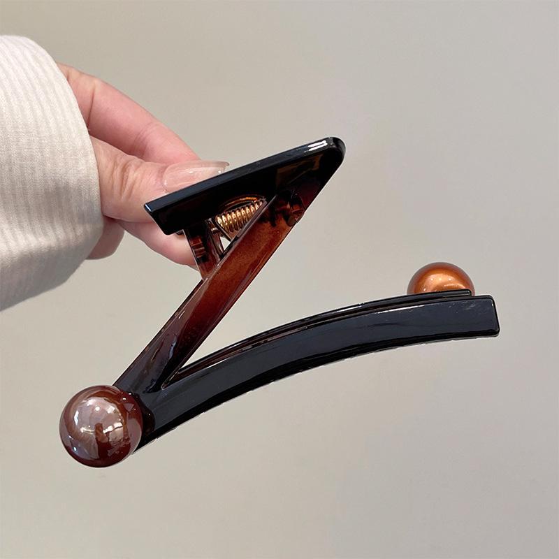 Elegant Pearl Z-Shaped Large Claw Hair Clip - 2025 Women s Stylish Back-of-Head Shark Clip Accessory