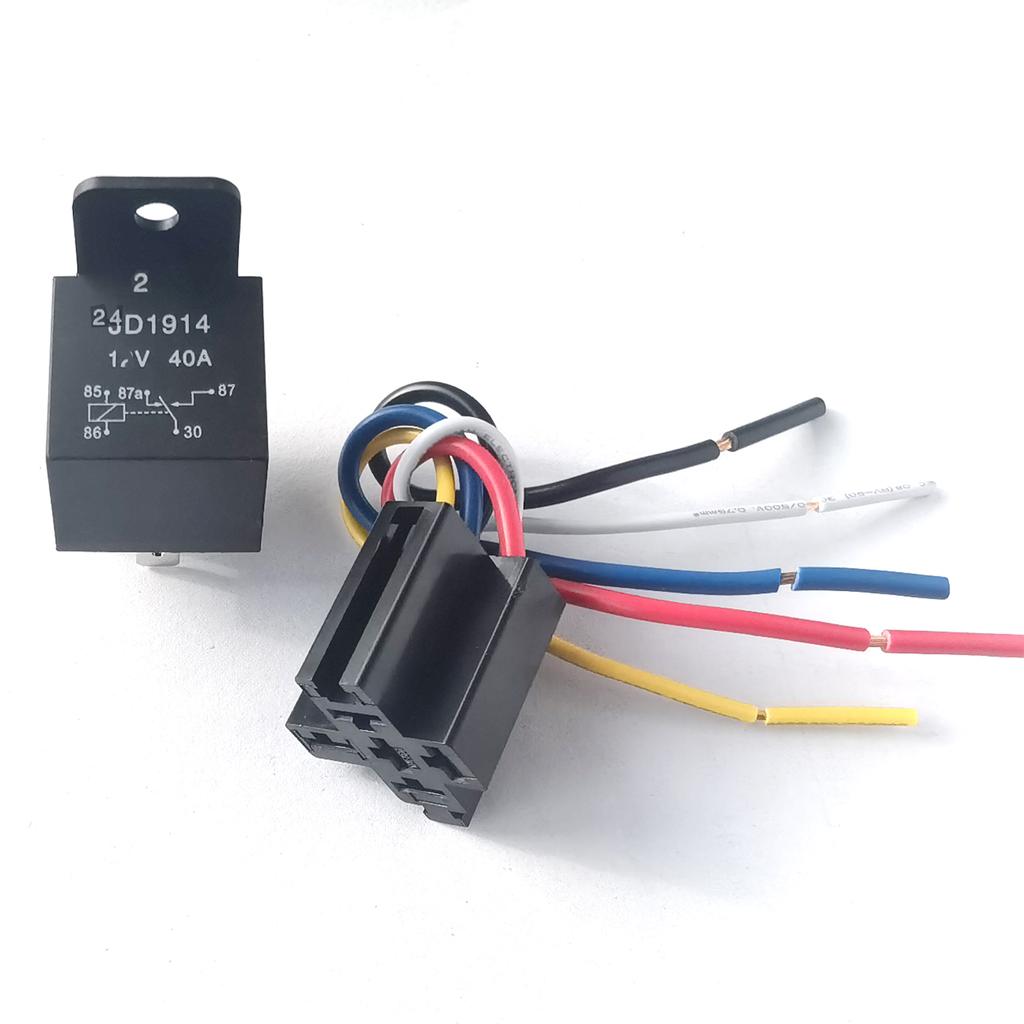 QXNY 1Pc Automotive Relay 12V or 24V 5Pin 40A Car Relay with Black Red Copper Terminal Auto Relay Socket SPDT Harness Cable