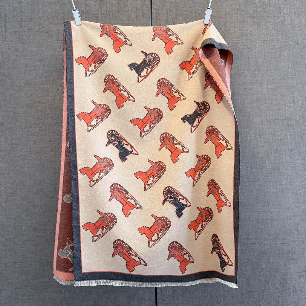 Autumn and winter new retro carriage printed scarf niche autumn imitation cashmere outer neck protection scarf shawl