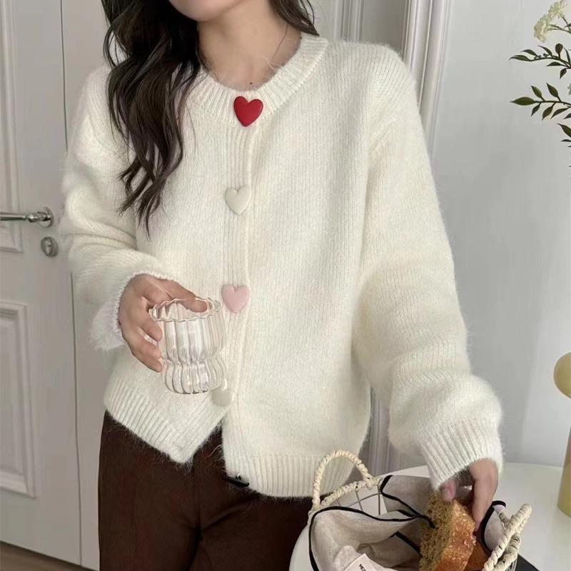 

Autumn and winter new simple crew neck sweater women s coat colorful buckle versatile loose soft waxy knitted sweater top One size