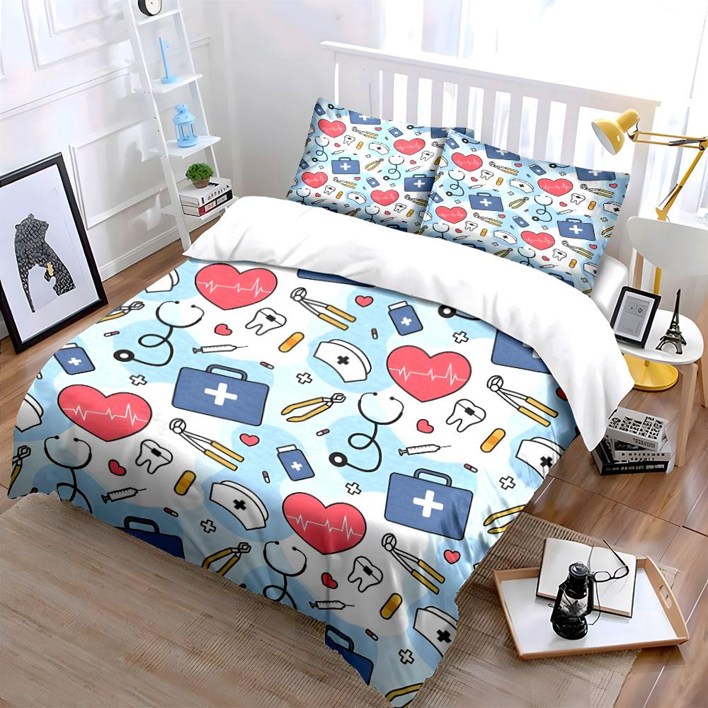 Healthcare Themed Pattern Set Multiple sizes kid's and adults' bedroom Exquisite 3PC bedding set, gift