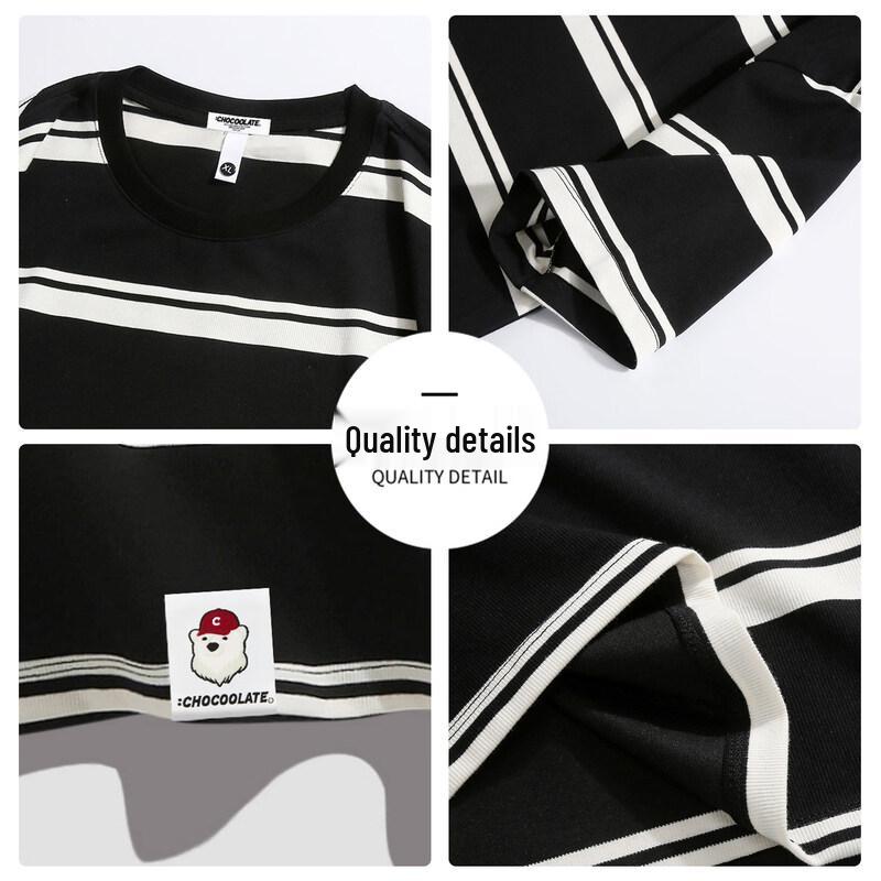 CHOCOOLATE Men's Stripe Color-block Crew Neck T-Shirt