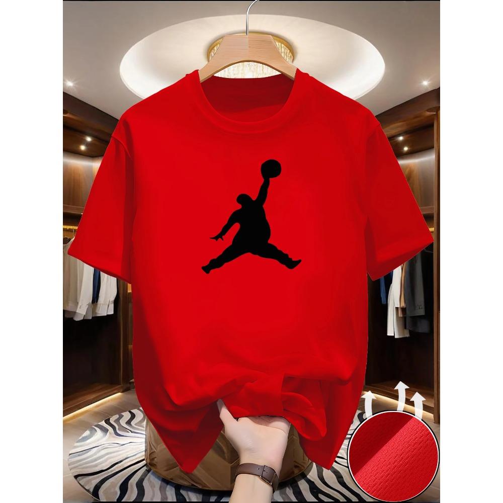 

Spring Summer Casual Men s T-Shirt Basketball Print Soft Loose Round Neck Versatile Comfortable Short Sleeve Cotton T-Shirt L червоний