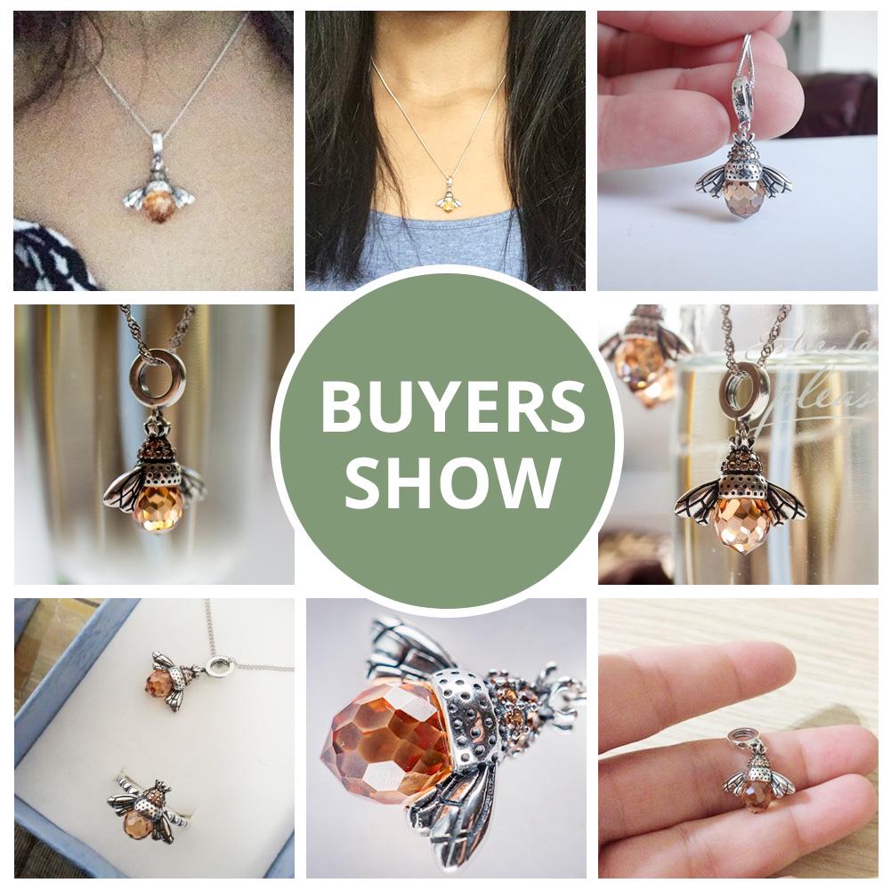 BAMOER 925 Silver Lovely Orange Bee Insect Pendant Necklace for Women 14K Gold Plated Jewelry Birthday Gift 2 Colors