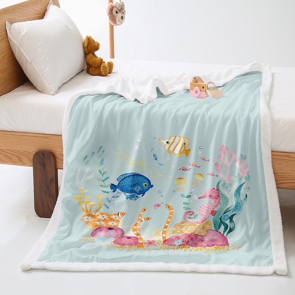 Ocean 2D Digital Printing Thickened Lamb Fleece Crystal Fleece Blanket