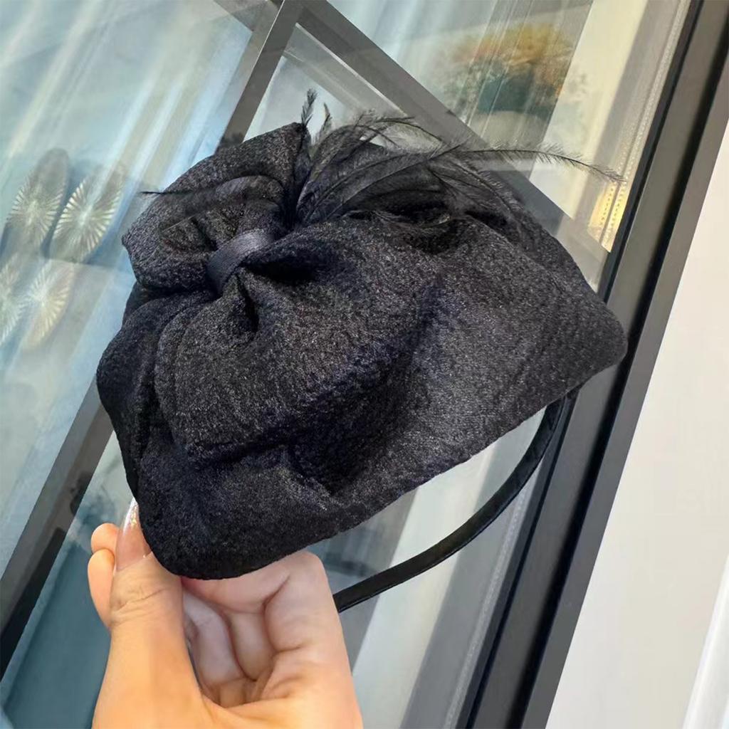 Seersucker Half Caps Bowknot Hairhoop for Women French Headband 1920s Fascinator Evening Dresses Hat for Formal Occasion