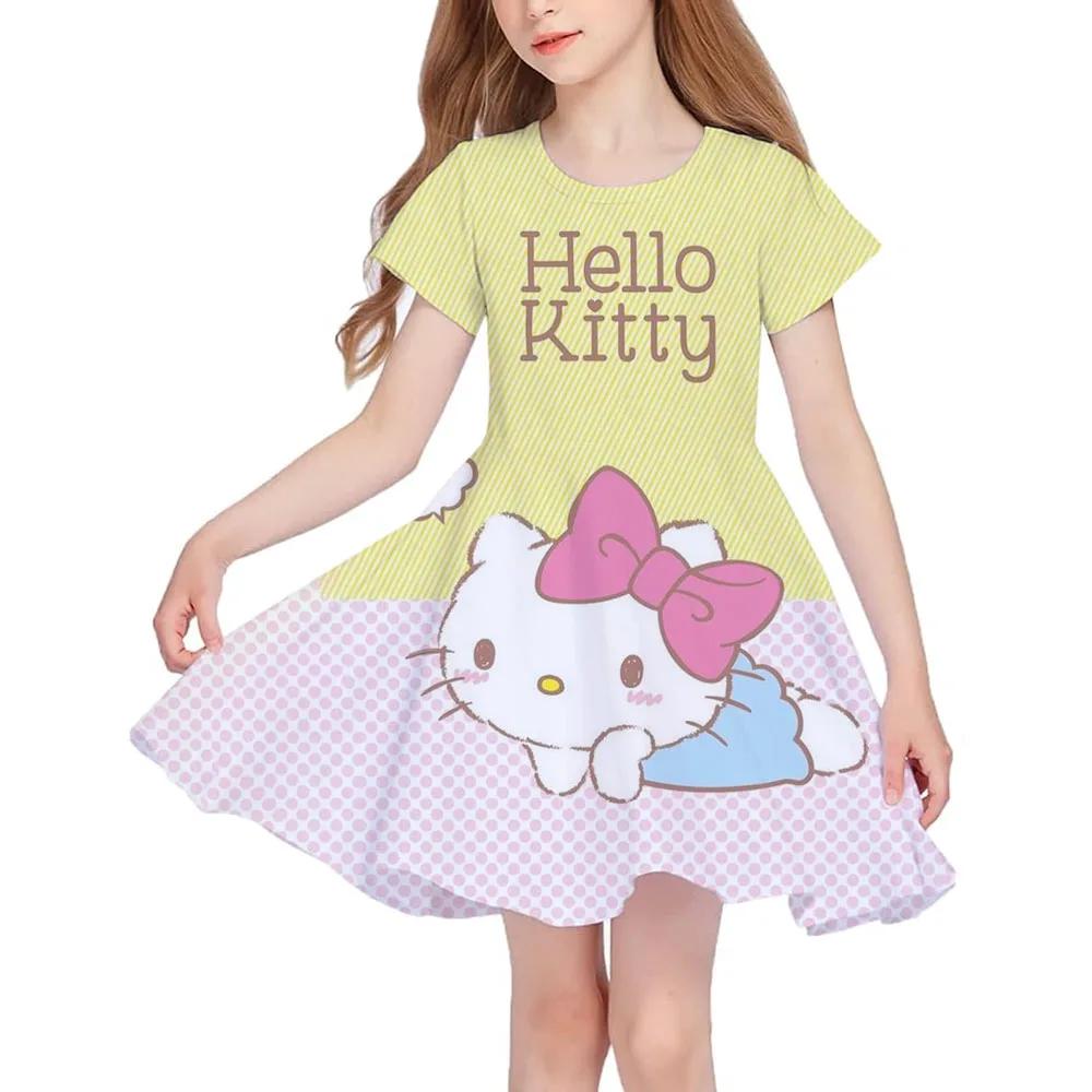 Summer New Children's Clothing Hello Kitty Printed Sleeveless Dress For 3-14 Year Old Girls Casual Breathable Princess Dress2025