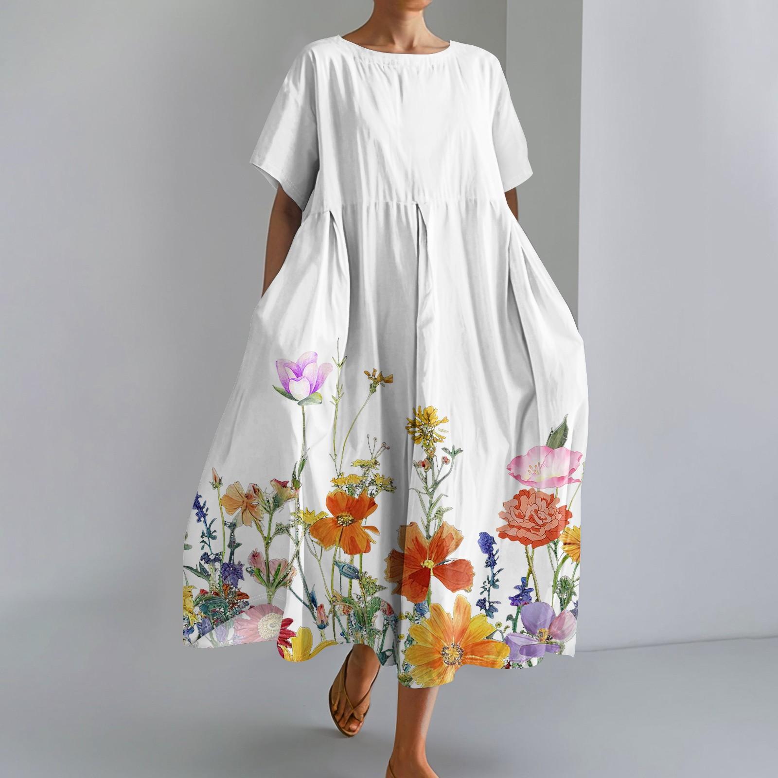 

Женское модное платье с круглым вырезом и короткими рукавами с градиентным принтом и свободным подолом XXXL белый