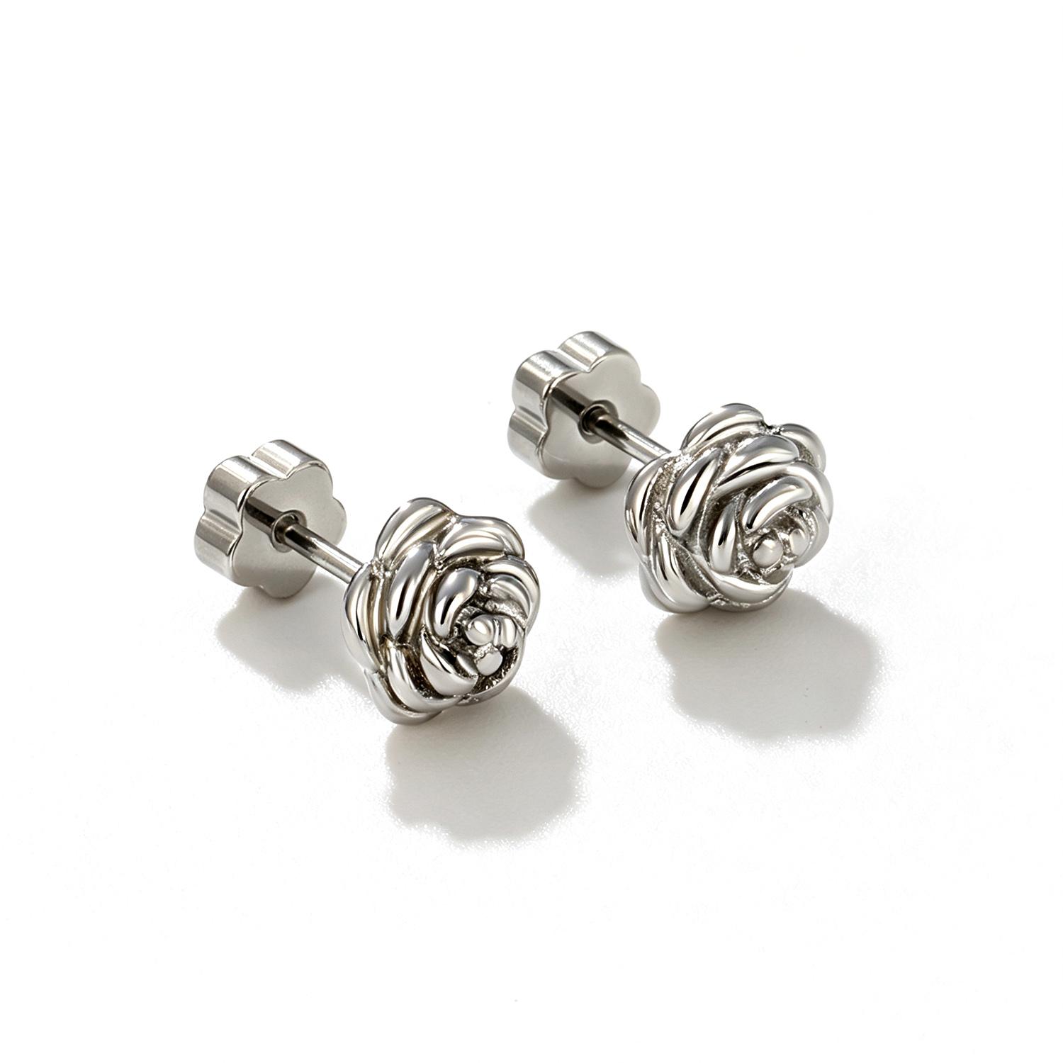 Fashion Cute 316L Stainless Steel Rose Plants Stud Earrings For Women Girls 18K PVD Gold Plated Wedding Ears Jewelry Accessories