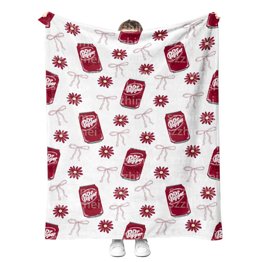New Customizable Printing Trendy Fashion Soft Drink Dr Peppers Dr.Peppered Fleece Flannel Throw Blankets
