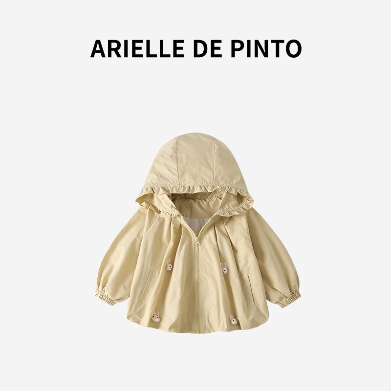 French Arielle De Pinto Girls  Outwear Autumn Style Fashionable Sweet and Cute Girl Cartoon Rabbit Clothes Green 140