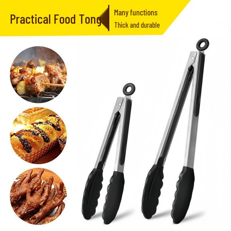 Silicone High-Temperature Resistant Tongs - Ideal for Grilling, Frying, and Bread - Stainless Steel Kitchen Tool