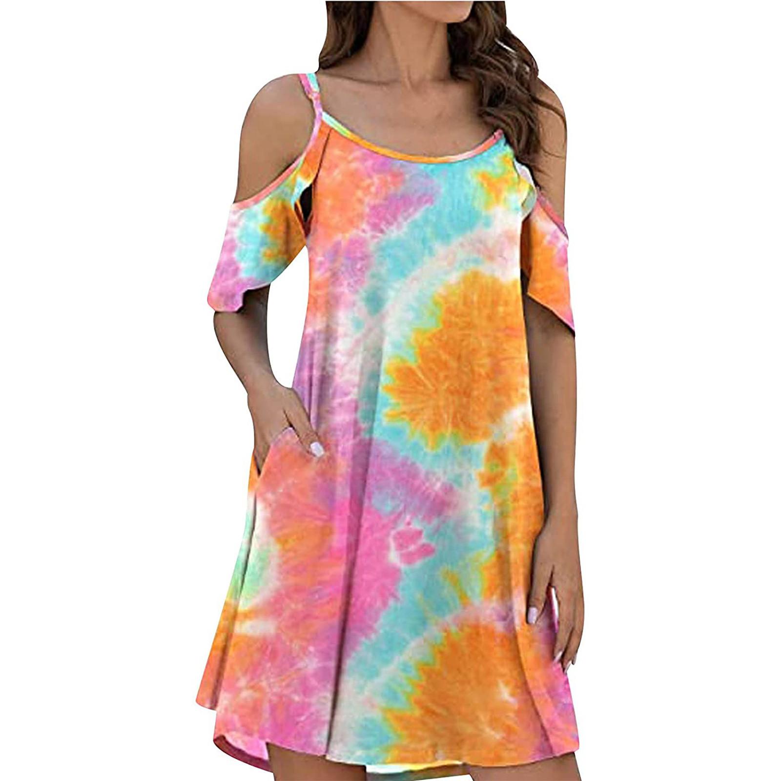 

Women Fashion Ruffle Sleeve Dress Tie-dye Strapless Dress XL помаранчевий