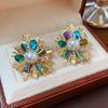Vintage Full Rhinestone Crystal Earrings Colorful Flowers Stud Earrings for Women Fashion Exquisite Party Wedding Ear Jewelry