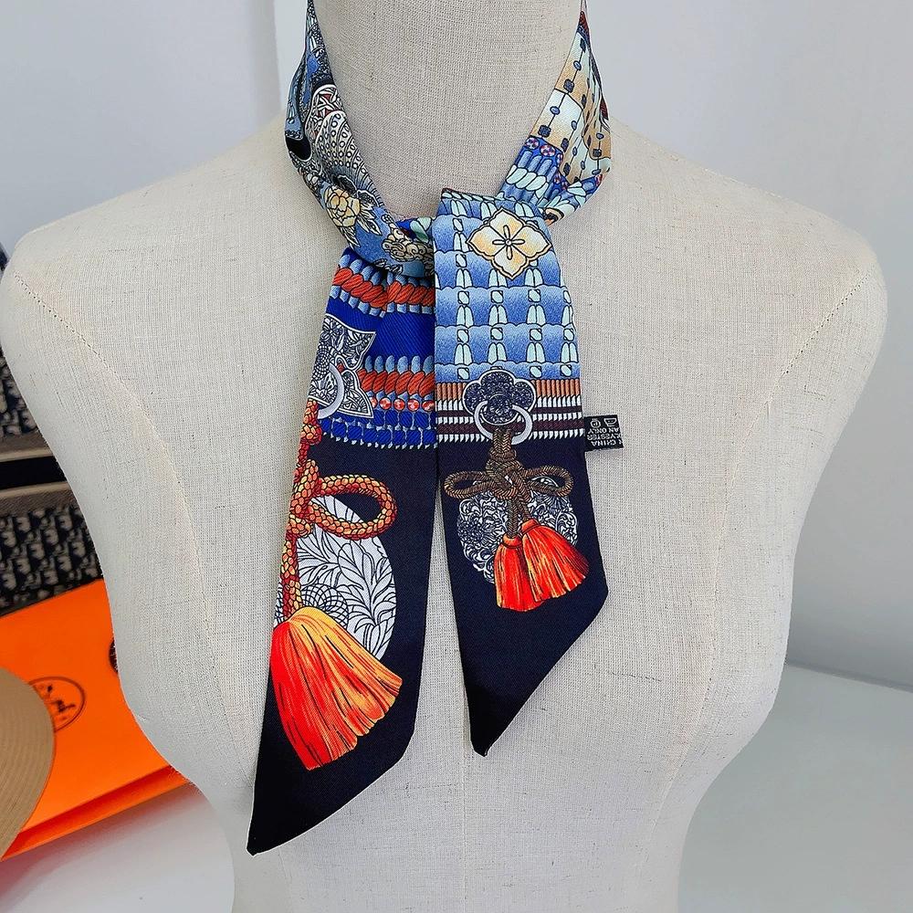Women Tassel Printing Skinny Bag Scarf Brand Silk Foulard Women Ribbon Neck Tie Scarves For Ladies