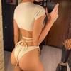 Wrap Around Short Sleeve Brazilian Bikini Women Swimwear Female Swimsuit Two-pieces Bikini Set Bather Bathing Suit Swim