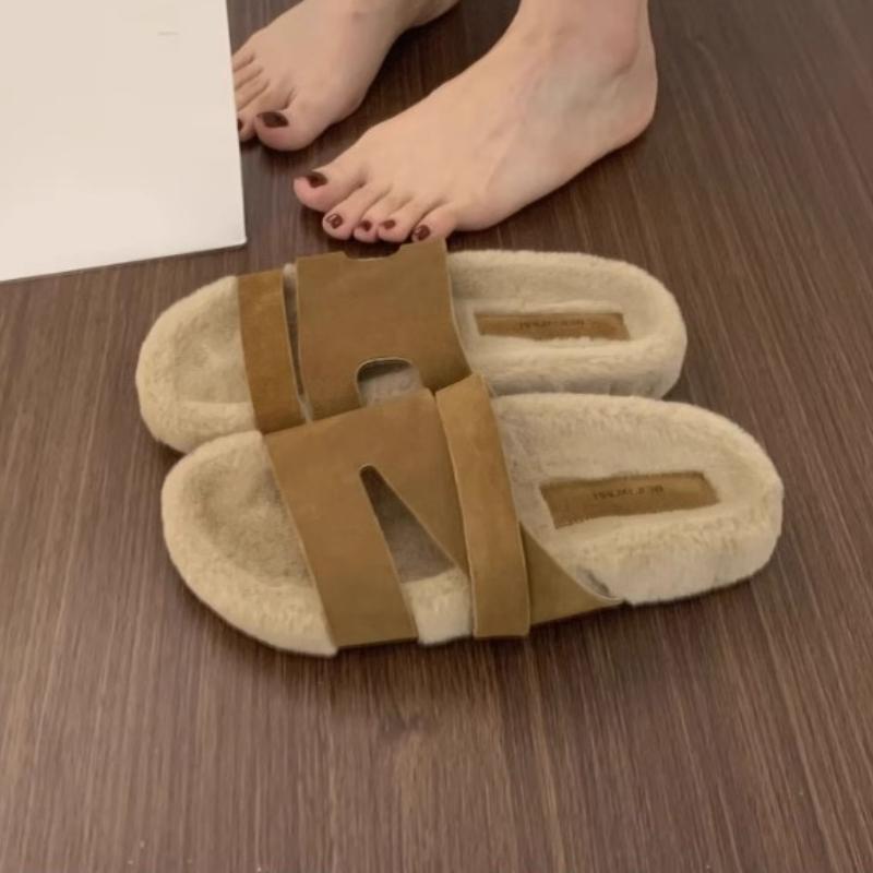 Fashion Women Fur Slippers Casual Sport Slingback Shoes 2025 Trend New Fashion Open Toe Flip Flops Woman Cozy Suede Short Plush Slides