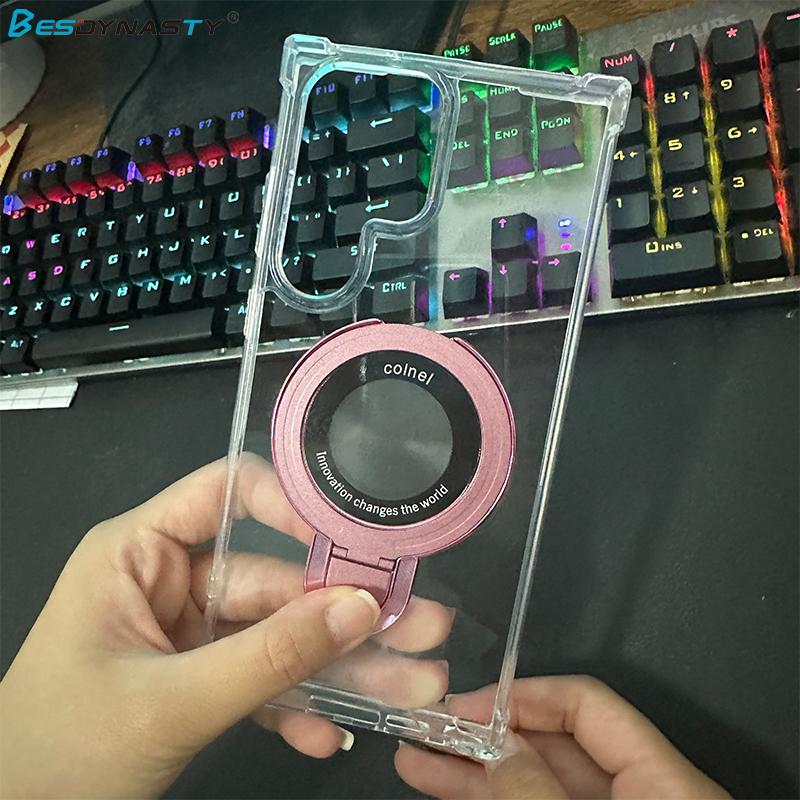 Hybrid Magnetic Holder Case For Samsung Galaxy S25 Edge S24 FE S23 S21 S22 Plus Ultra A56 A36 A55 Clear Hard Transparent Cover