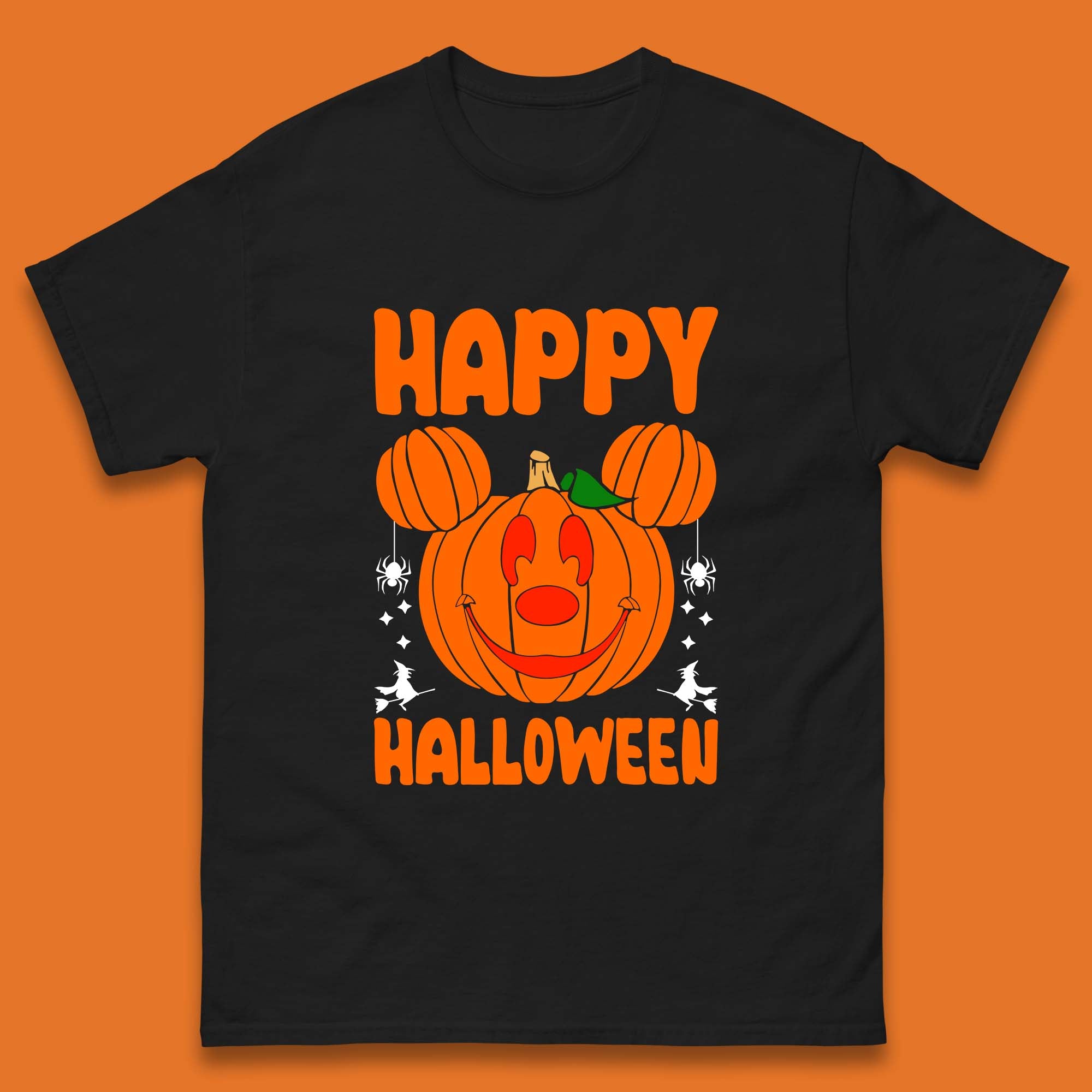 Happy Halloween Disney Mickey Mouse Jack-o-lantern Pumpkin Face Horror Scary Disney Trip Mens Tee Top 4XL