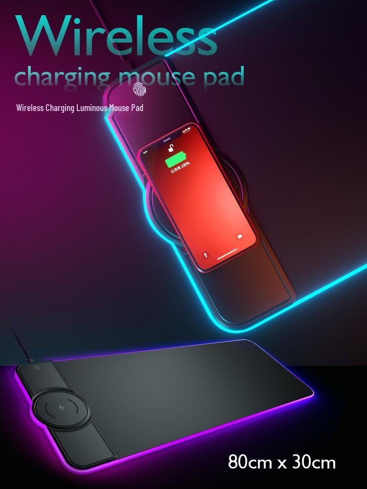 RGB Gaming Mouse Pad with Wireless Fast Charging (15W/10W/7.5W), Soft Surface, Colorful Light Effects, Phone Charger