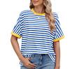 Summer Loose Fit Striped Round Neck T-Shirt Women