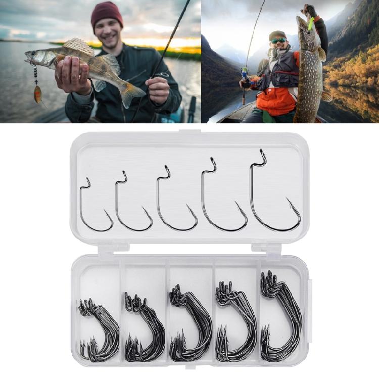 50Pcs Baits Jig Fishes Hook Replacement High Carbon Steel Hook with Plastic Box Worm Soft Baits Jig Fishes Hook
