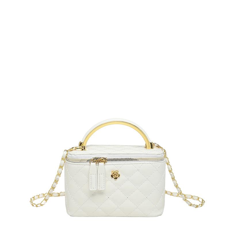 Women Elegant Plaid Chain Crossbody Bucket Bag Daily Fashion Shoulder Handbag