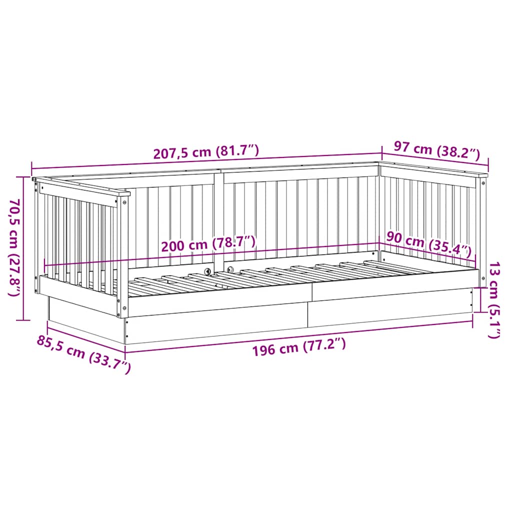 Daybed Without Mattress 90 X 200 Cm Solid Pine Wood