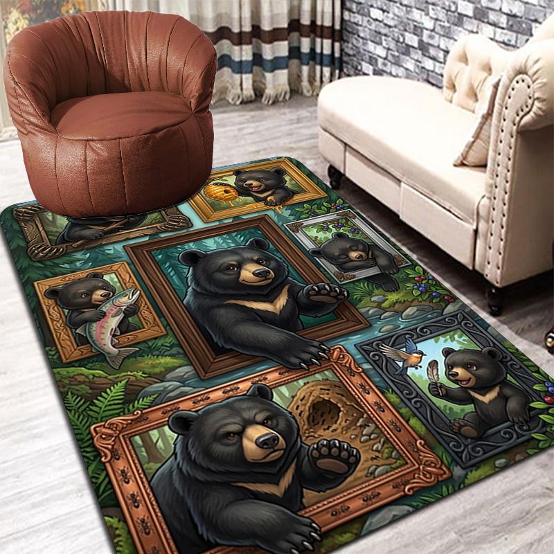 Bear Family Frames Pattern Rug Floor Mat for Living Room or Bedroom Soft and Comfortable Carpet a Gift for Birthday and Holiday.