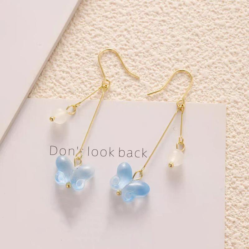 High-End Gradient Blue Crystal Butterfly Earrings – Chinese Style Long Dangle