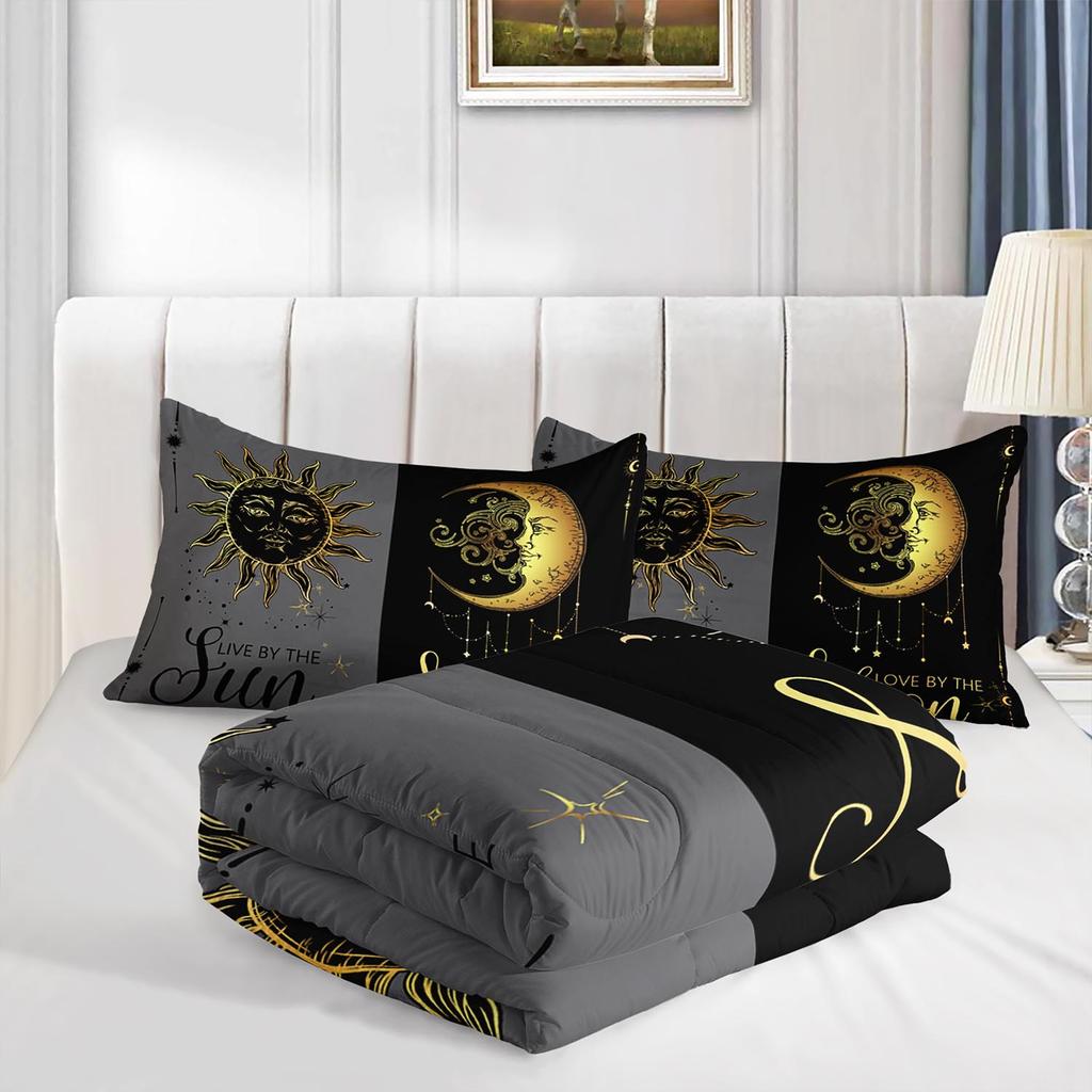 3PC Sun And Moon Celestial Bedding Set Astrology Duvet Cover with 2 Pillowcases Modern Bedroom Guest Room Decor