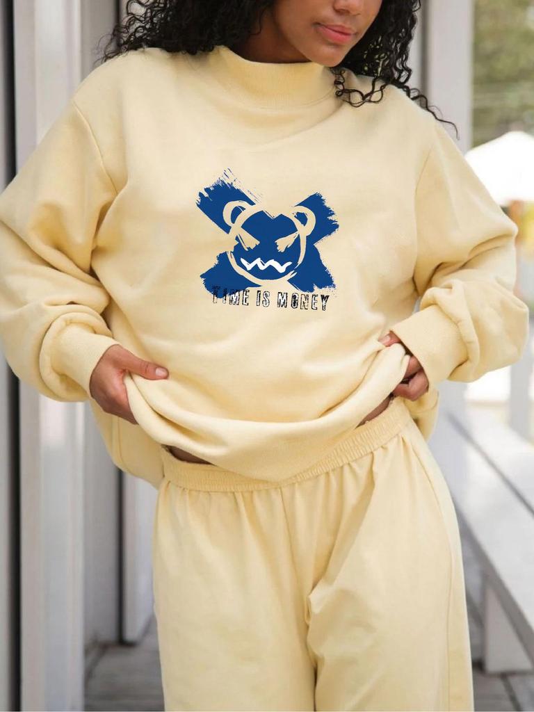 Chic European and American Print High Neck Women's Long Sleeve Hoodie
