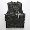 Harley vest V-neck leather locomotive vest men's direct supply skull embroidered cowhide vest