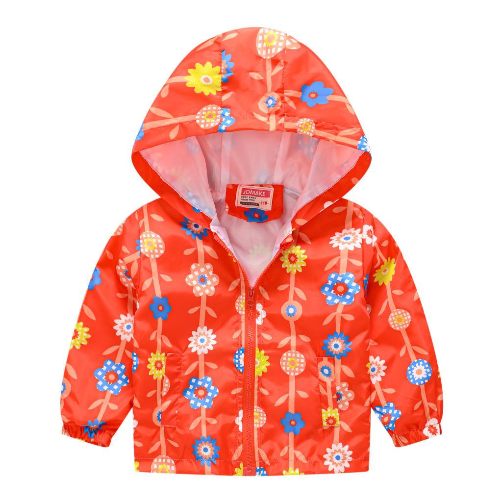 Toddler Kids Cartoon Print Hooded Jacket Boys Girls Lightweight Windproof Zip Up Casual Outerwear Coat